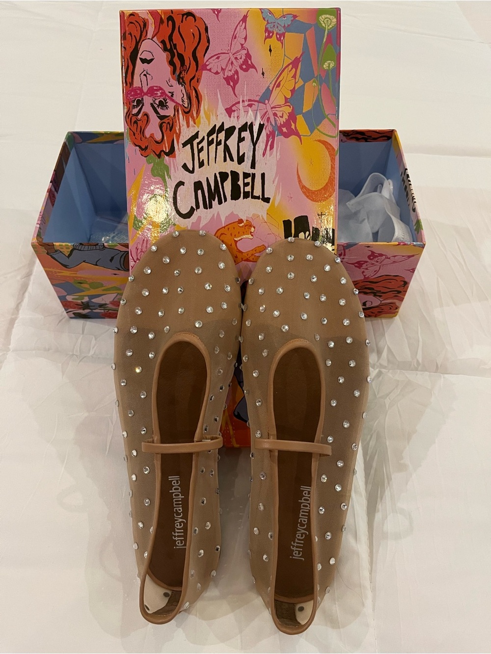 Jeffrey Campbell Nude/Tan Pearl-Studded Ballet Flats